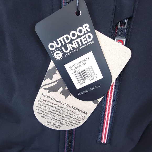 Outdoor United Mens Black Full Zip Soft Shell Hooded Jacket Size M OUP3372TX - Picture 4 of 6
